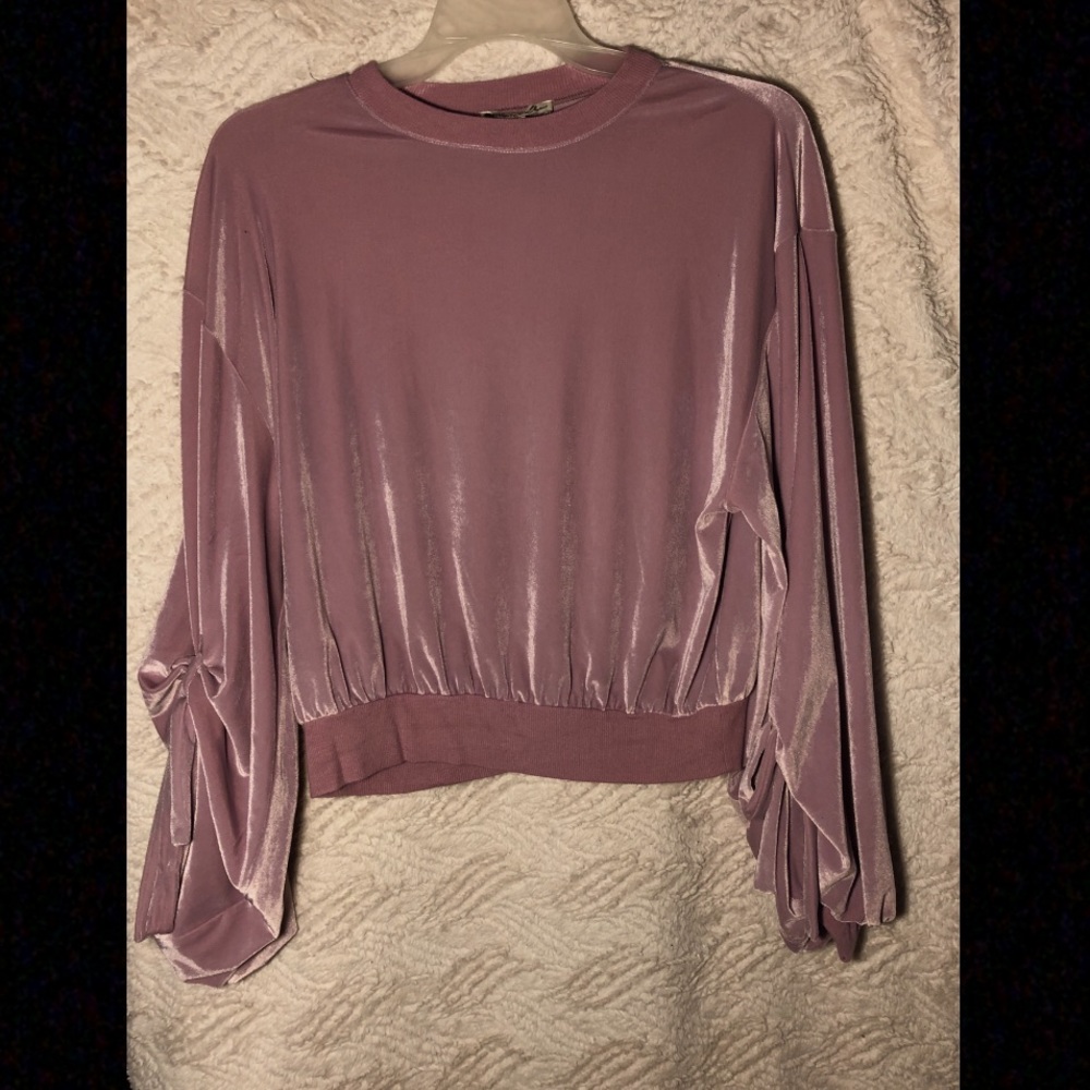 Express Velour Top with Detailed Sleeves